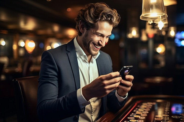 Aplikasi mobile bolabet menampilkan menu kategori permainan: live dealer, sportsbook, slot, dan esports